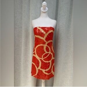 Badgley Mischka Coral Sequin Dress Abstract Detail
